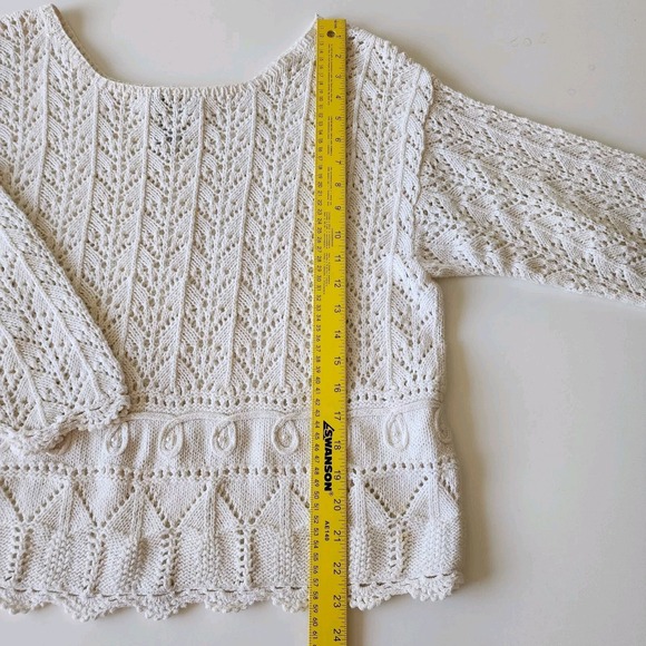 DALMAY BOHO Crochet Sweater Womens Medium White Loose Knit Cottage Festival Boxy - Picture 15 of 16